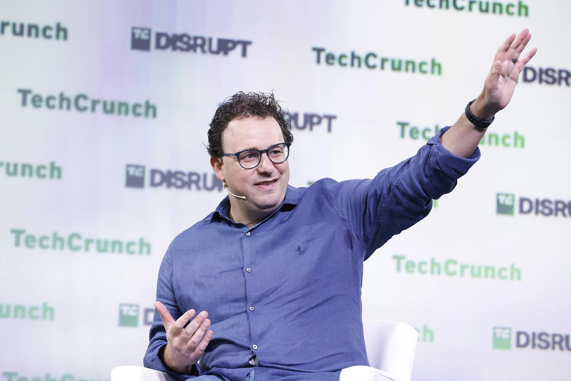 Anthropic co-founder Dario Amodei gesturing during a discussion at TechCrunch Disrupt