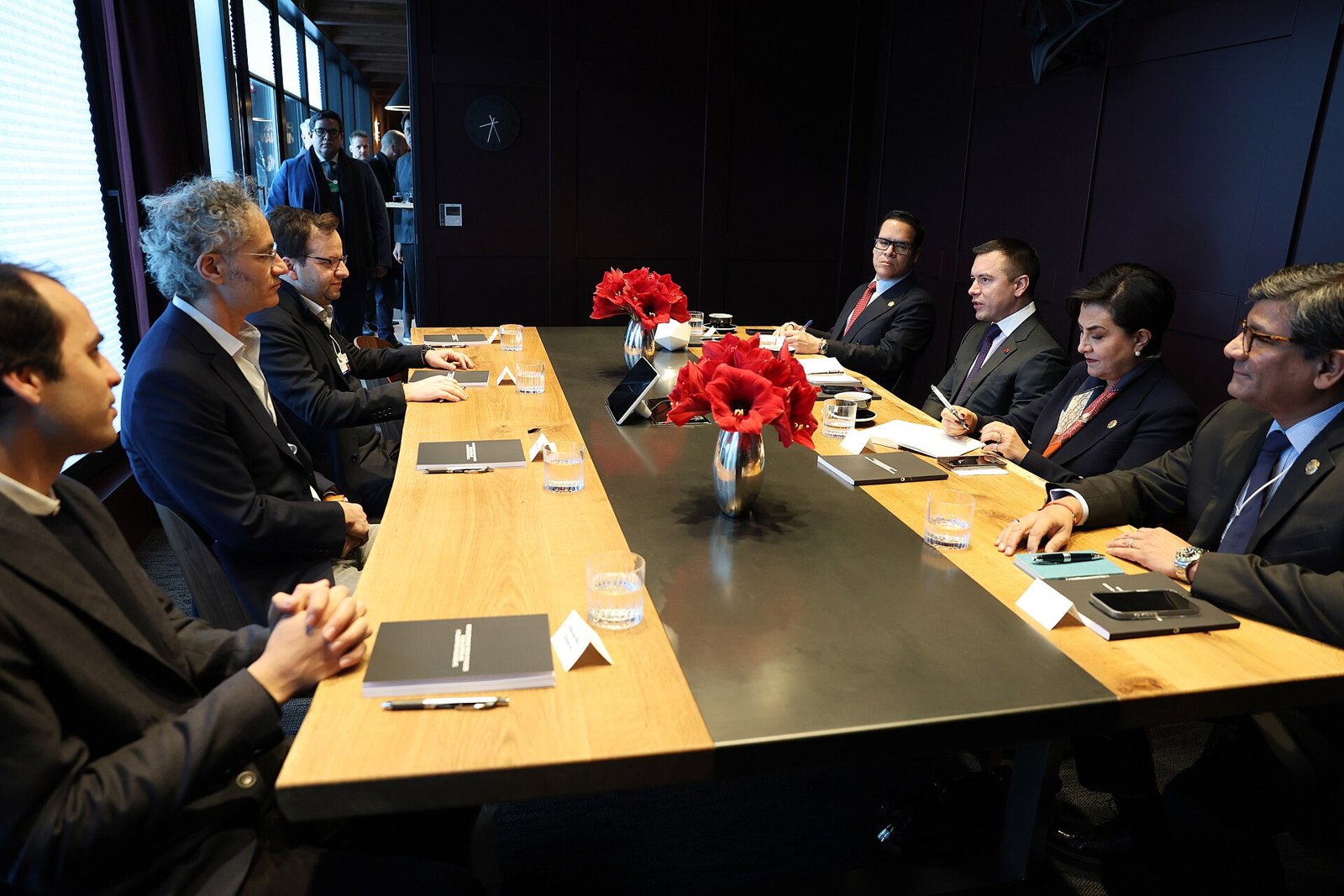 Alex Karp and Ecuadorian President Daniel Noboa sit across a meeting table in Davos