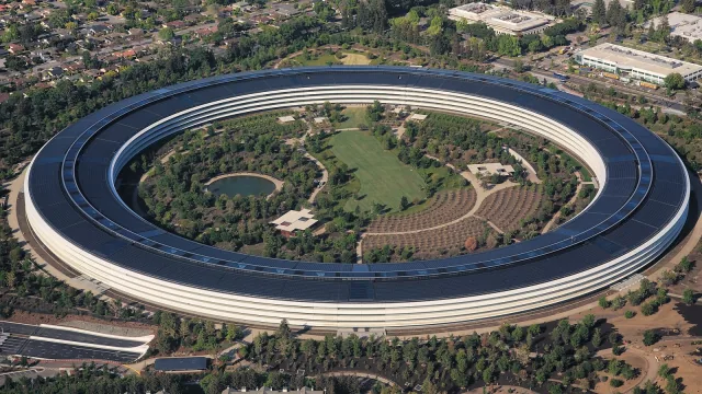 Aerial view of the circular Apple Park headquarters in Cupertino