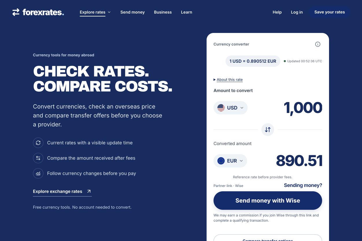 ForexRates website showing its currency converter